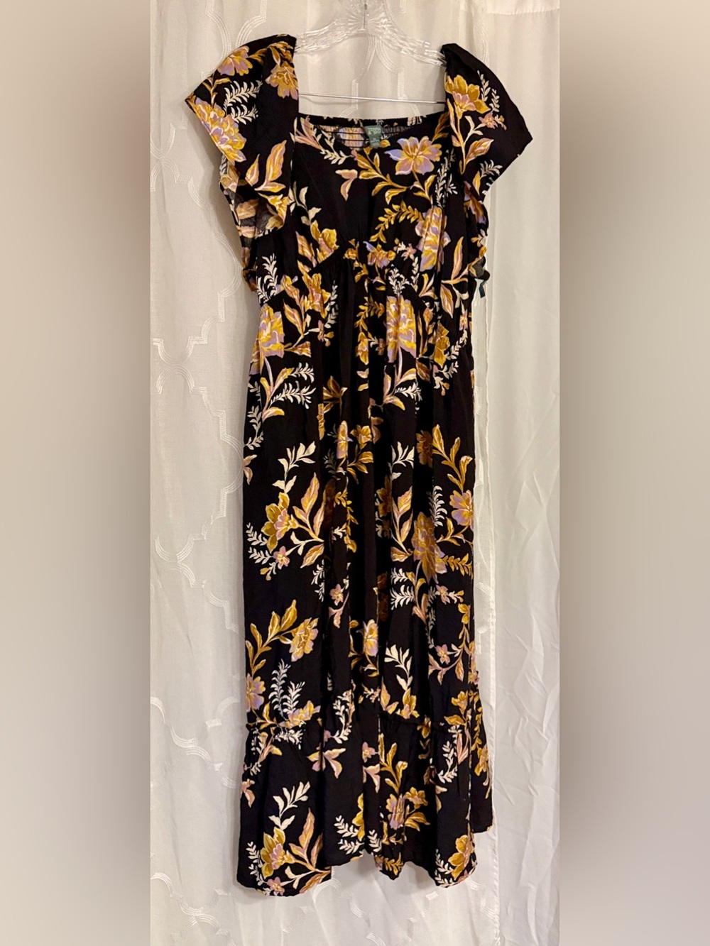 NWT Terra & Sky Black Floral Flutter Sleeve Midi Dress 2X - Picture 2 of 13